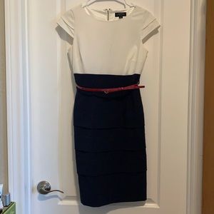 Tabard Arthur S. Levine blue and white dress 2P